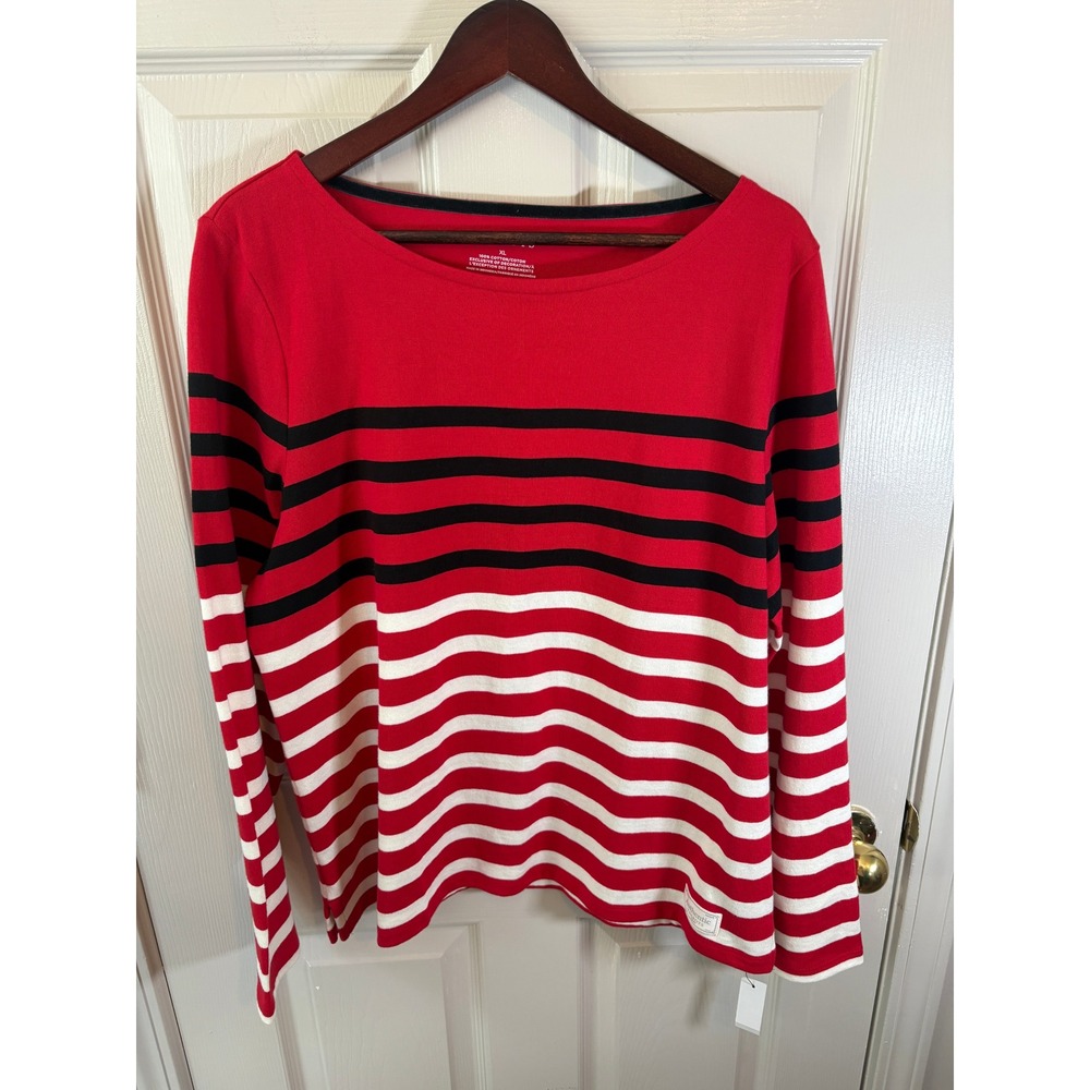 Talbots Authentic Red White Blue Striped Cotton Boatneck Top XL NWT 57481869